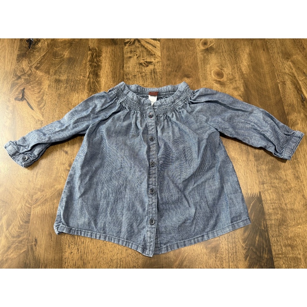 Kids Girls Tea 3/4 sleeve chambray button‎ up 100% cotton size 4